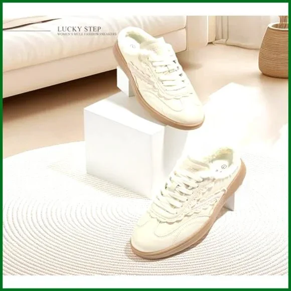 Suede and PU Mule Sneakers with Plush Lining and Non-Slip Outsole